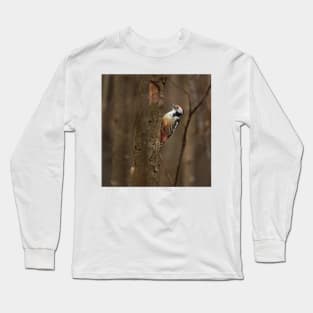 Middle spotted woodpecker on a tree Long Sleeve T-Shirt